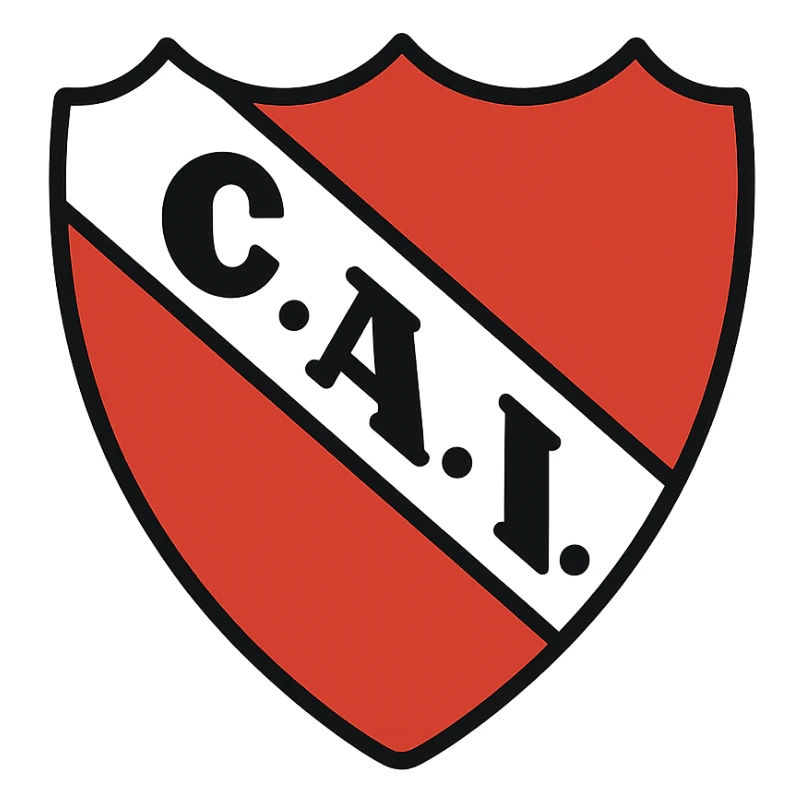 heraldic shield with three-pointed top and rounded base, white outline, red background, white diagonal band from top left to bottom right, black bold legible capitals 'C.A.I.' with black dots between letters, centered and spaced within band sticker