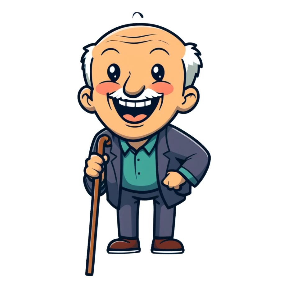 old man with cane laughing hysterically sticker