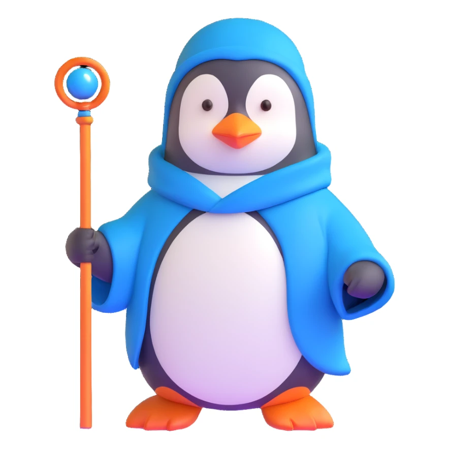 penguin wizard with a blue robe and magic staff sticker