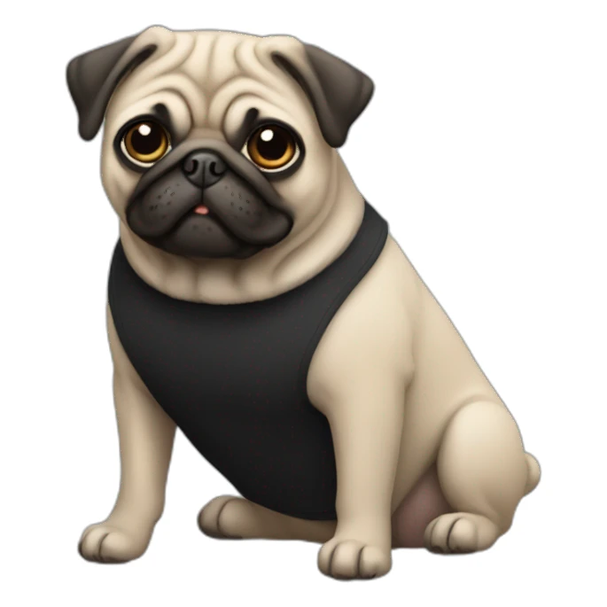 pug wearing a black t-shirt sticker
