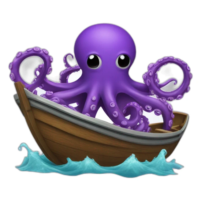 purple octopus crushing boat sticker