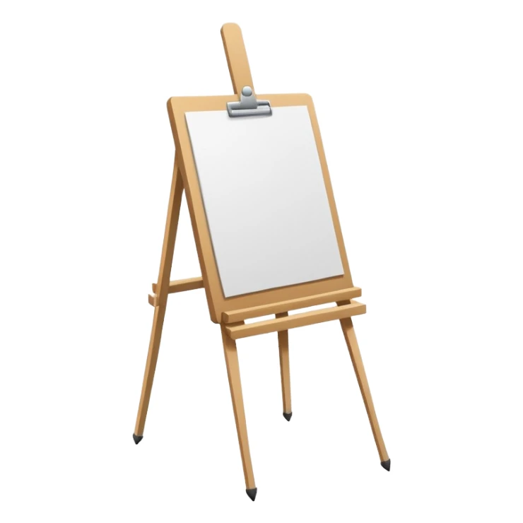 Minimalistic flat vector icon, iOS style, thin black contour on white background. Easel with a paper sheet and a pencil leaning against it. No text, no shadows sticker