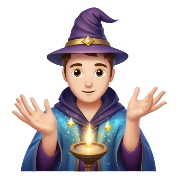 man casting a magic spell with sparkles and magic effects sticker