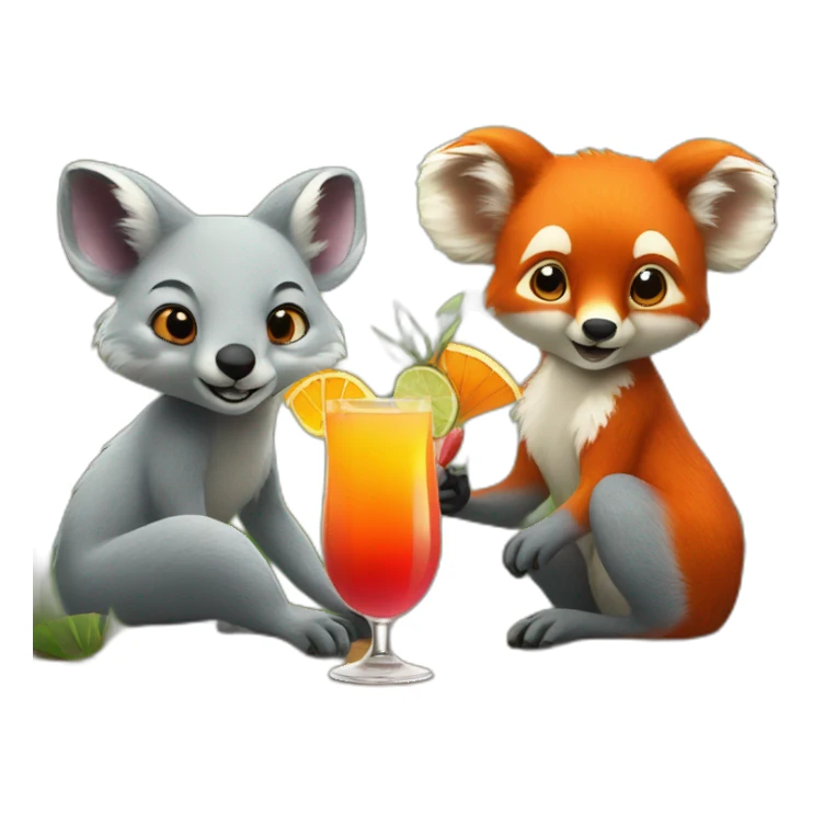 Fox and koala drinking cocktail sticker