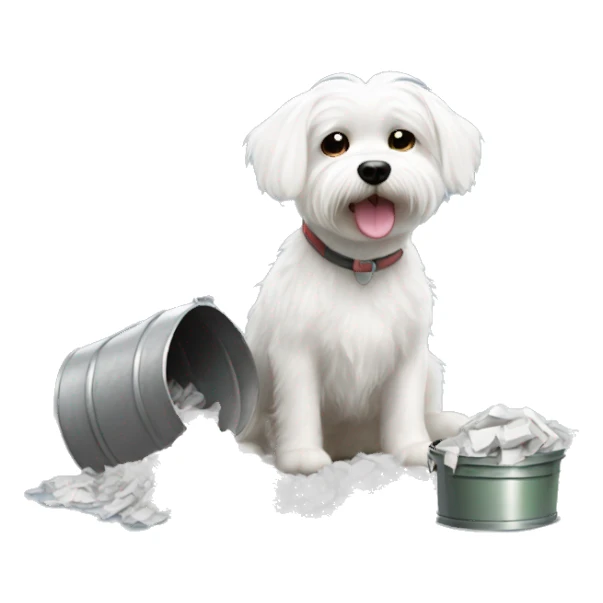 Adorable white Maltese digging in the trash can  sticker