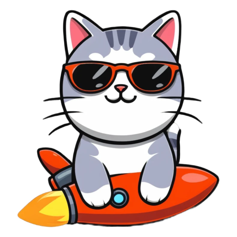 cat wearing glasses sitting on a rocket sticker