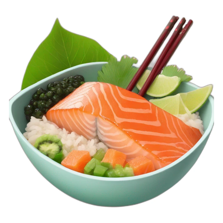 Salmon Poke bowl with chopsticks sticker