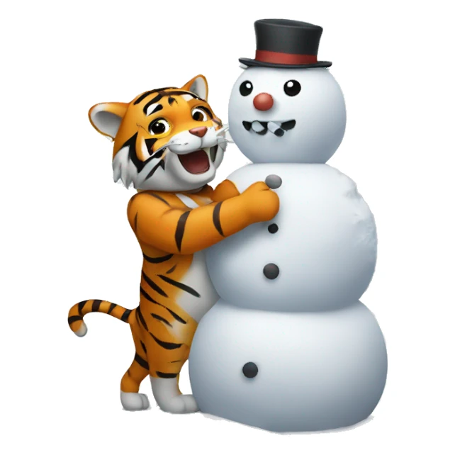 Tiger building snowman sticker