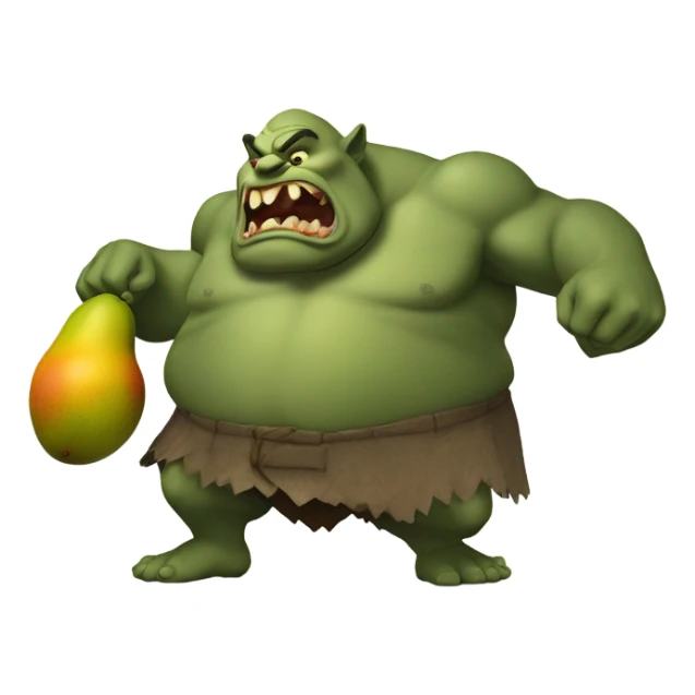 A giant ogre eating a mango sticker