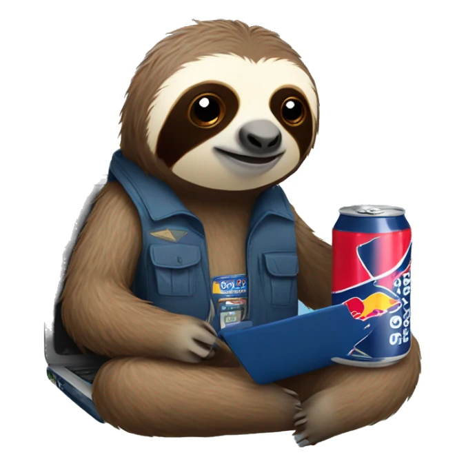 sloth with RedBull can and laptop sticker