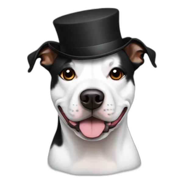 Black and white staffy with small hat sticker