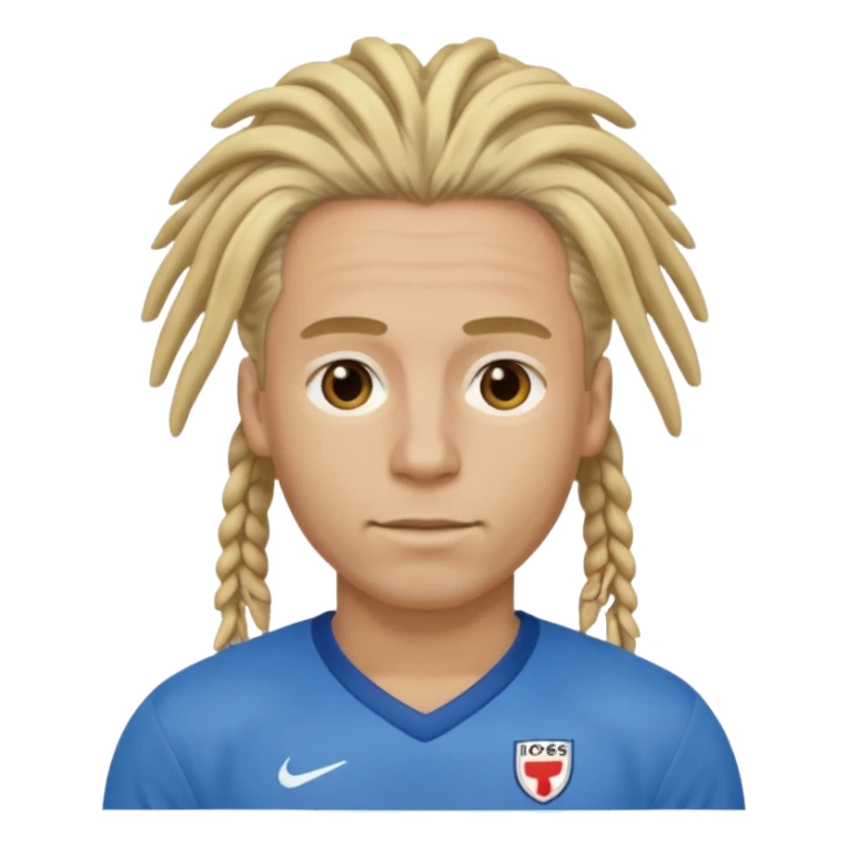 blonde dreadlocks man with blue jersey sticker