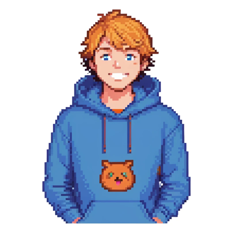 Mr. Beast, blue hoodie, cheerful expression sticker