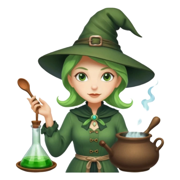 green witch cooking potion sticker