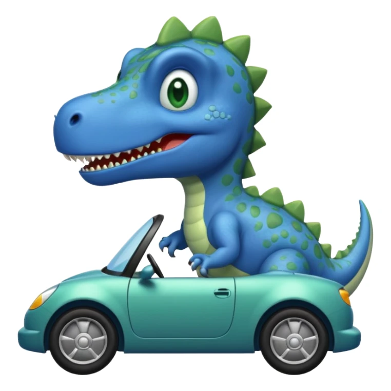 Blue dinosaur driving a car sticker