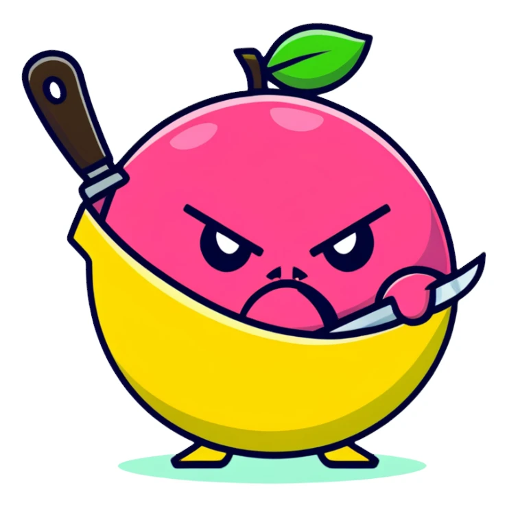 pink angry lemon with a knife sticker