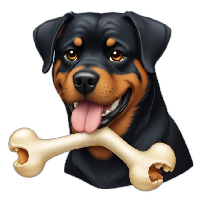 Rottweiler dog with bone in mouth sticker