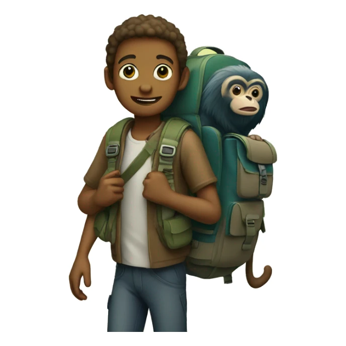 boy in nature with backpack monkey on arm sticker