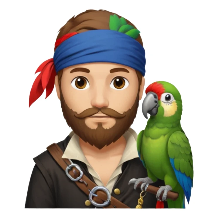 ["Brown-haired pirate with beard, parrot on shoulder."] sticker