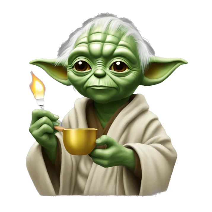 Yoda heating a spoon with a zippo  sticker