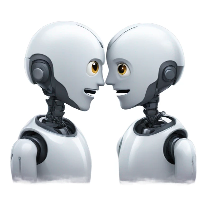 AI robot whispering a joke to another robot sticker
