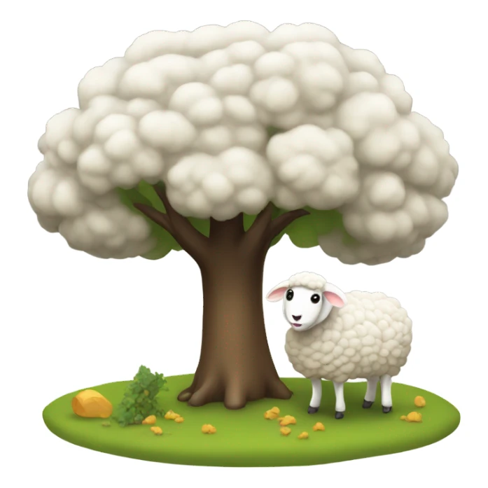 a sheep eating under a tree sticker