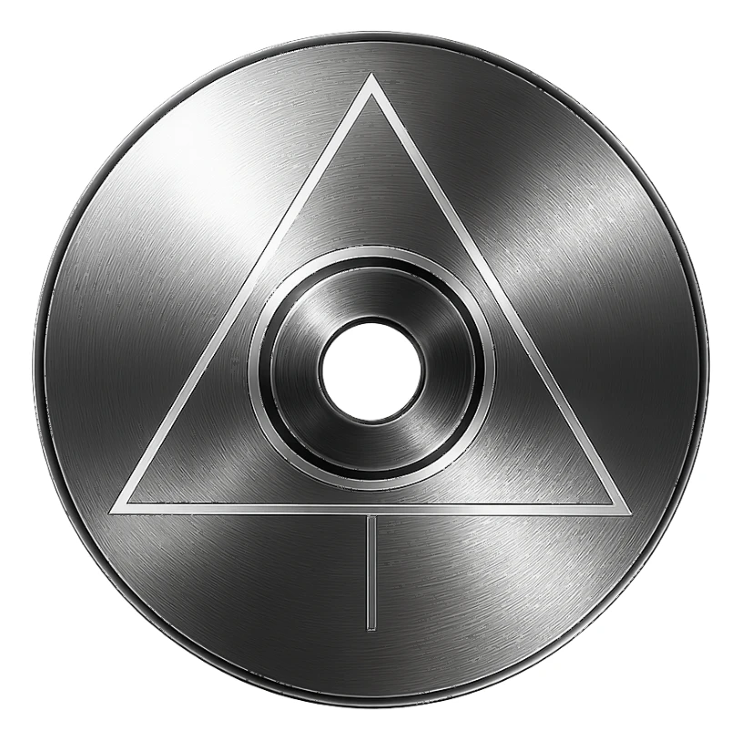 A minimalist CD disc with geometric pattern, glowing effect, blue color sticker