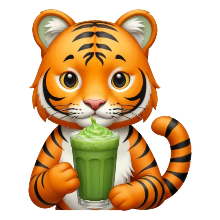 Orange tiger holding iced matcha  sticker