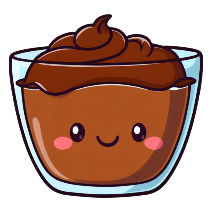 cute chocolate pudding with a happy face sticker