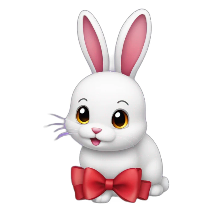 Rabit with body deep purple with red bow sticker