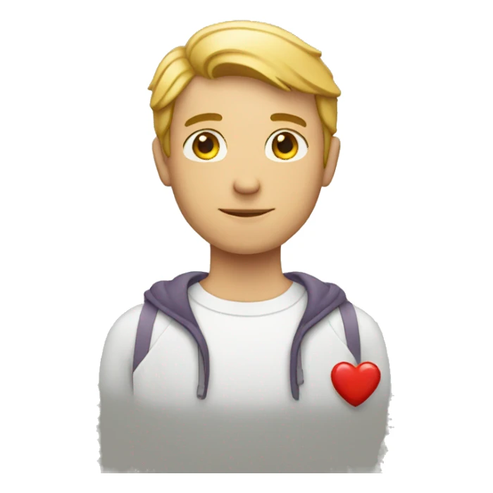 a white man holding a heart sticker