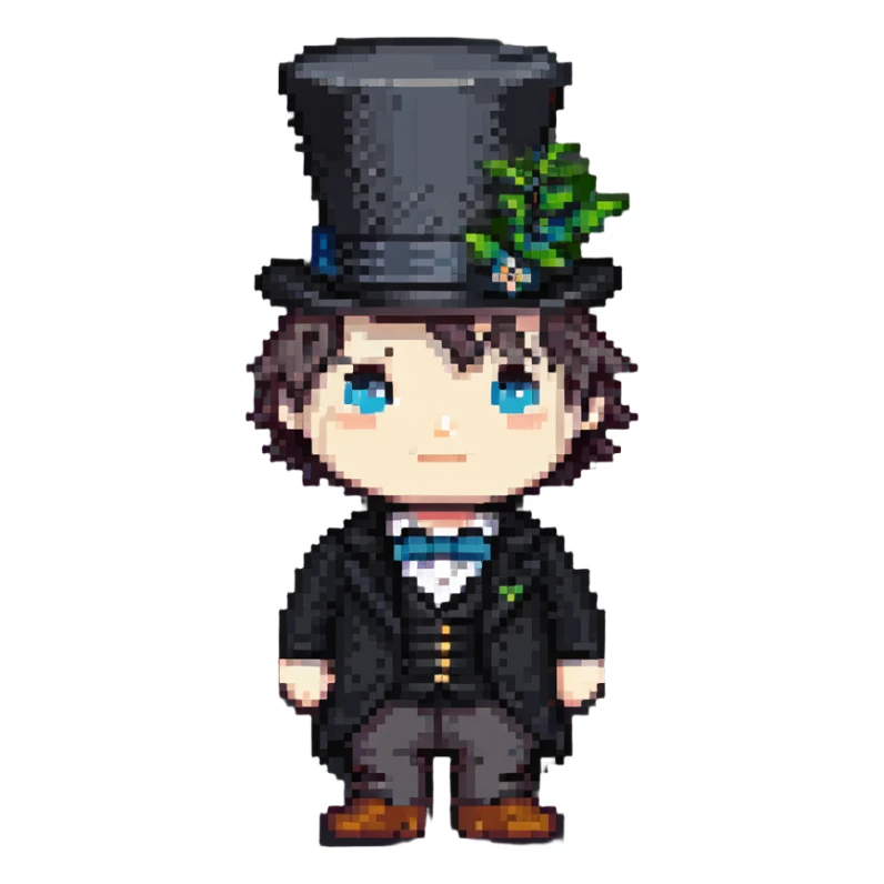 white boy minikin with a black top hat sticker