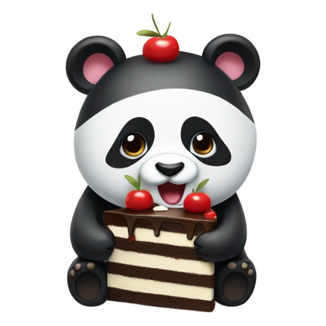 Panda eating Black Forest cake sticker