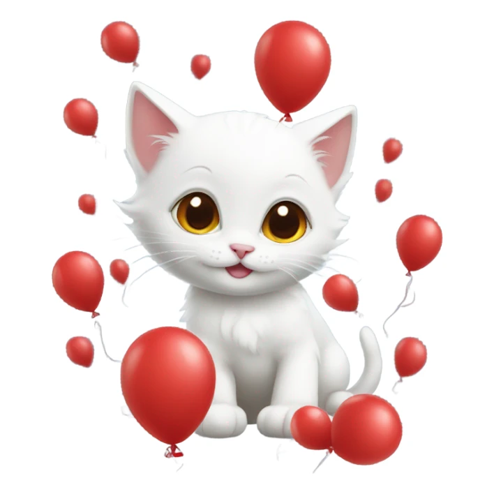 small white kitten and red balloons sticker