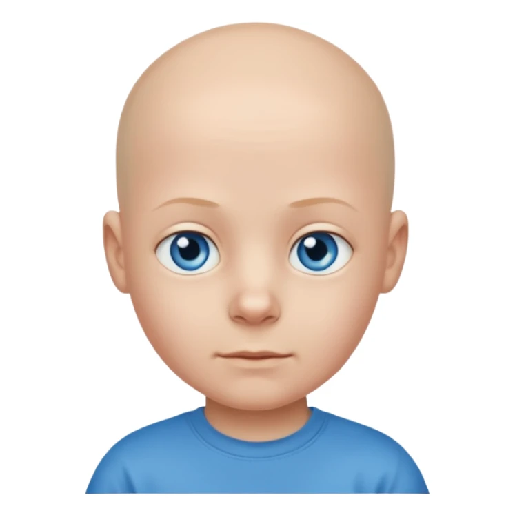 bald child with t shirt sticker