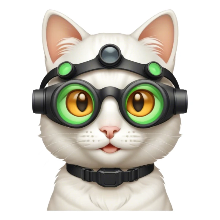 white smile kitty with nigthvision googles sticker