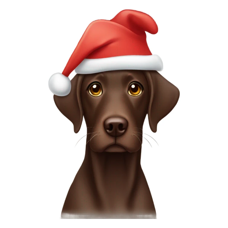 Chocolate lab wearing a Santa hat sticker