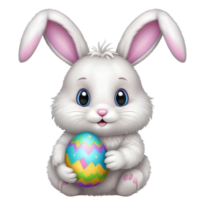 Cute Easter bunny holding a colorful Easter egg sticker
