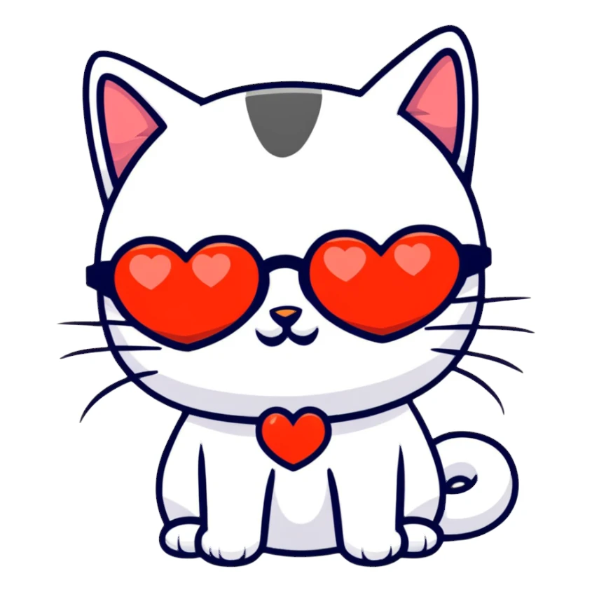Cat wearing heart-shaped sunglasses sticker