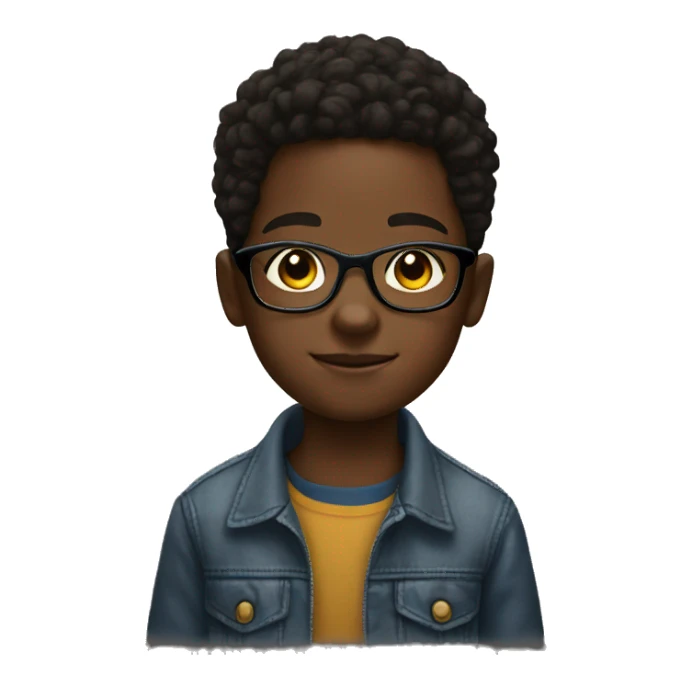 young black kid with glasses and buzz sticker