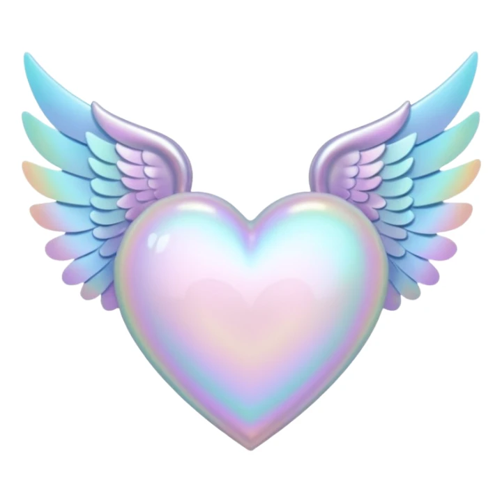 pale pastel holographic heart with wings, soft shine sticker
