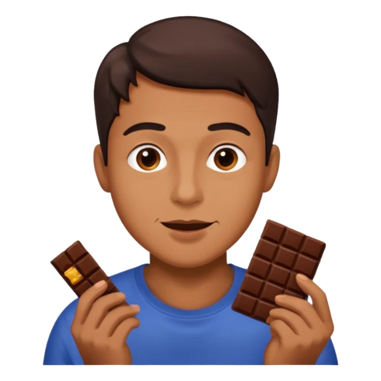 man eating chocolate sticker
