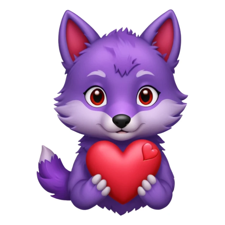 Cute purple wolf pup holding heart sticker