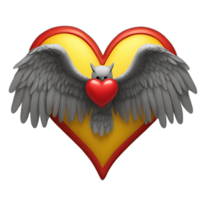 winged red heart, yellow wings sticker