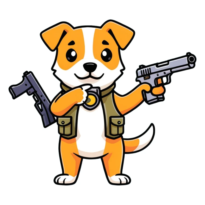 Dog with a gun sticker
