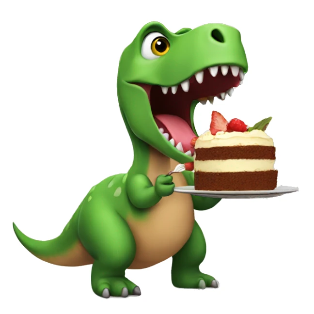 A dinosaur eating cake sticker