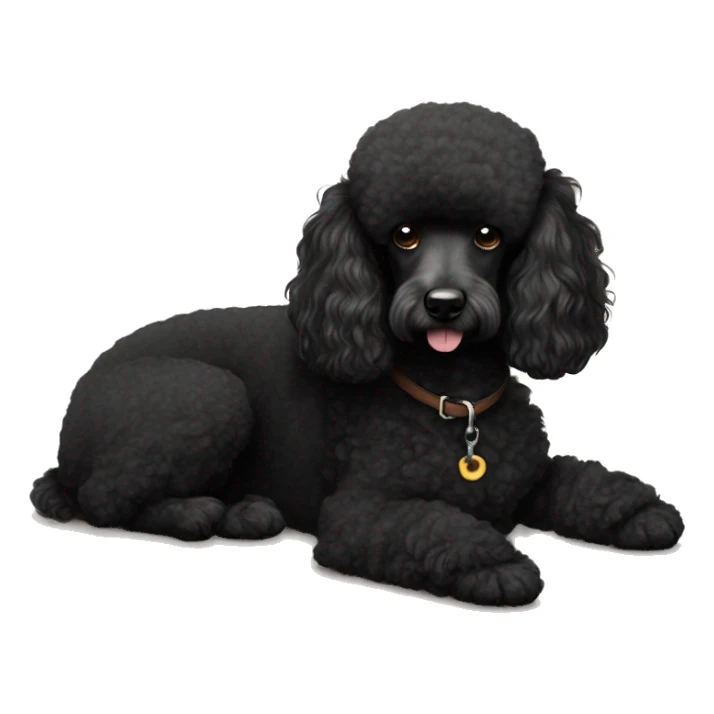 3 legs One Small unshaved Black Poodle with brown harness is  sleeping sticker