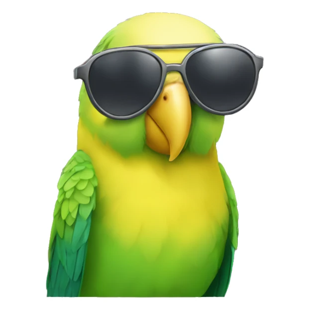 A yellow parakeet bird with sunglasses sticker