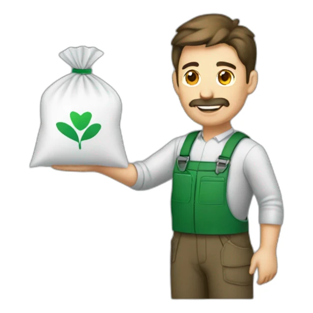 Agronomist holding a fertilizer bag sticker