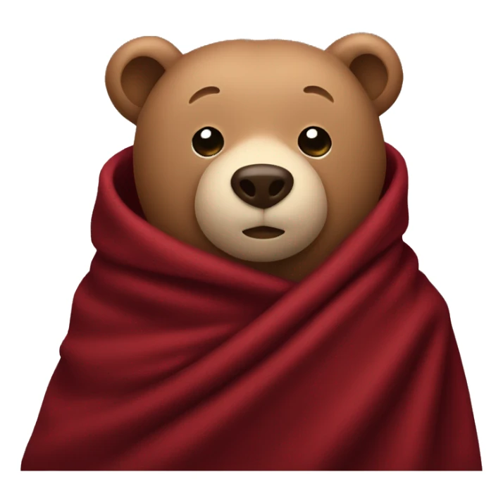 Bear wrapped in dark red blanket sticker